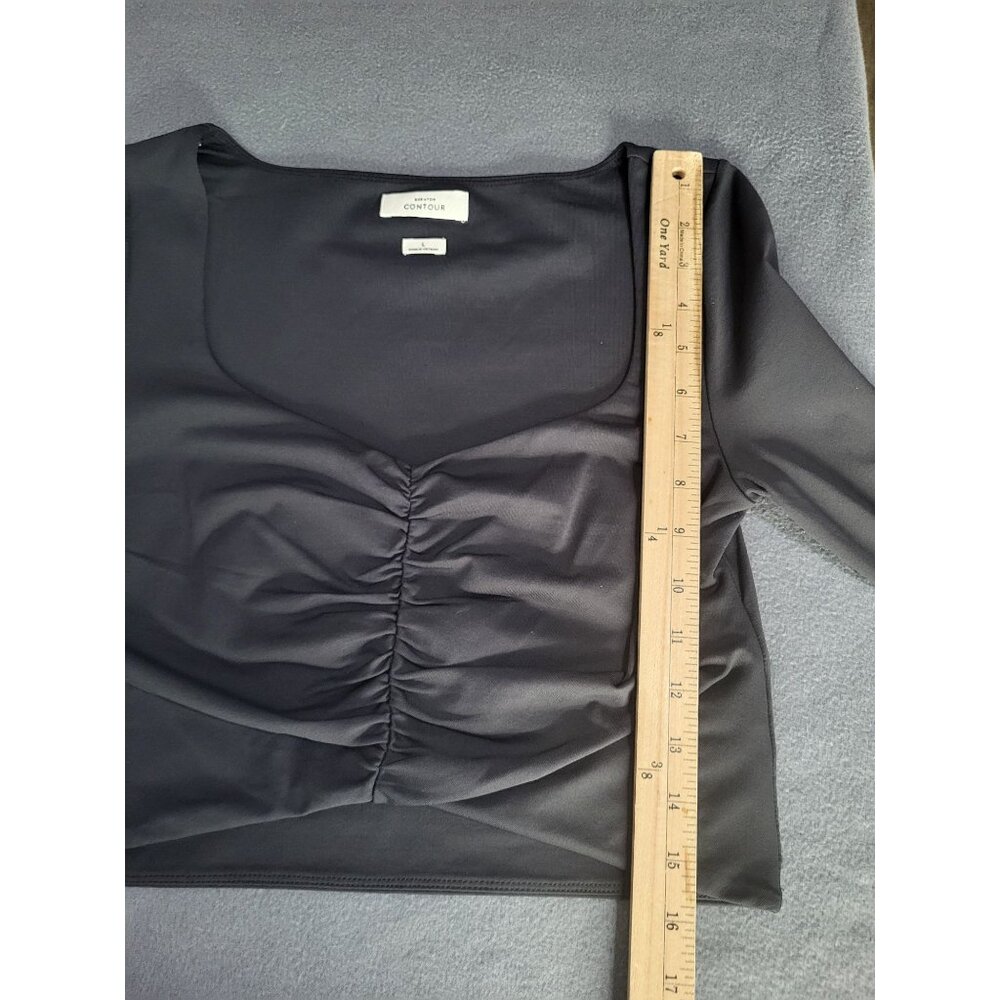 Babaton Contour Women's LG Black Ruched Long Sleeve Crop Top Aritzia Minimalist - Picture 7 of 8